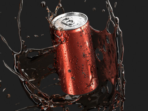 Red 250ml Aluminum Can With Splash - sleek soda drink with lemonade drops 3D Model