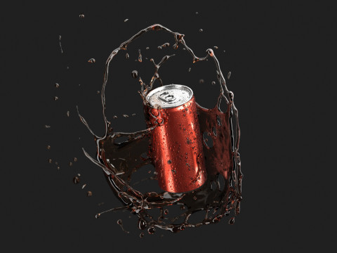 Red 250ml Aluminum Can With Splash - sleek soda drink with lemonade drops 3D Model