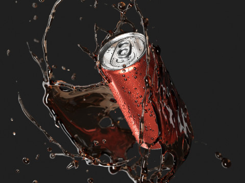 Red 250ml Aluminum Can With Splash - sleek soda drink with lemonade drops 3D Model