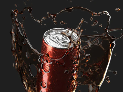 Red 250ml Aluminum Can With Splash - sleek soda drink with lemonade drops 3D Model