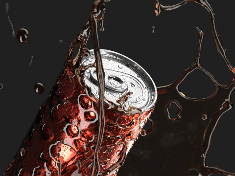 Red 250ml Aluminum Can With Splash - sleek soda drink with lemonade drops 3D Model