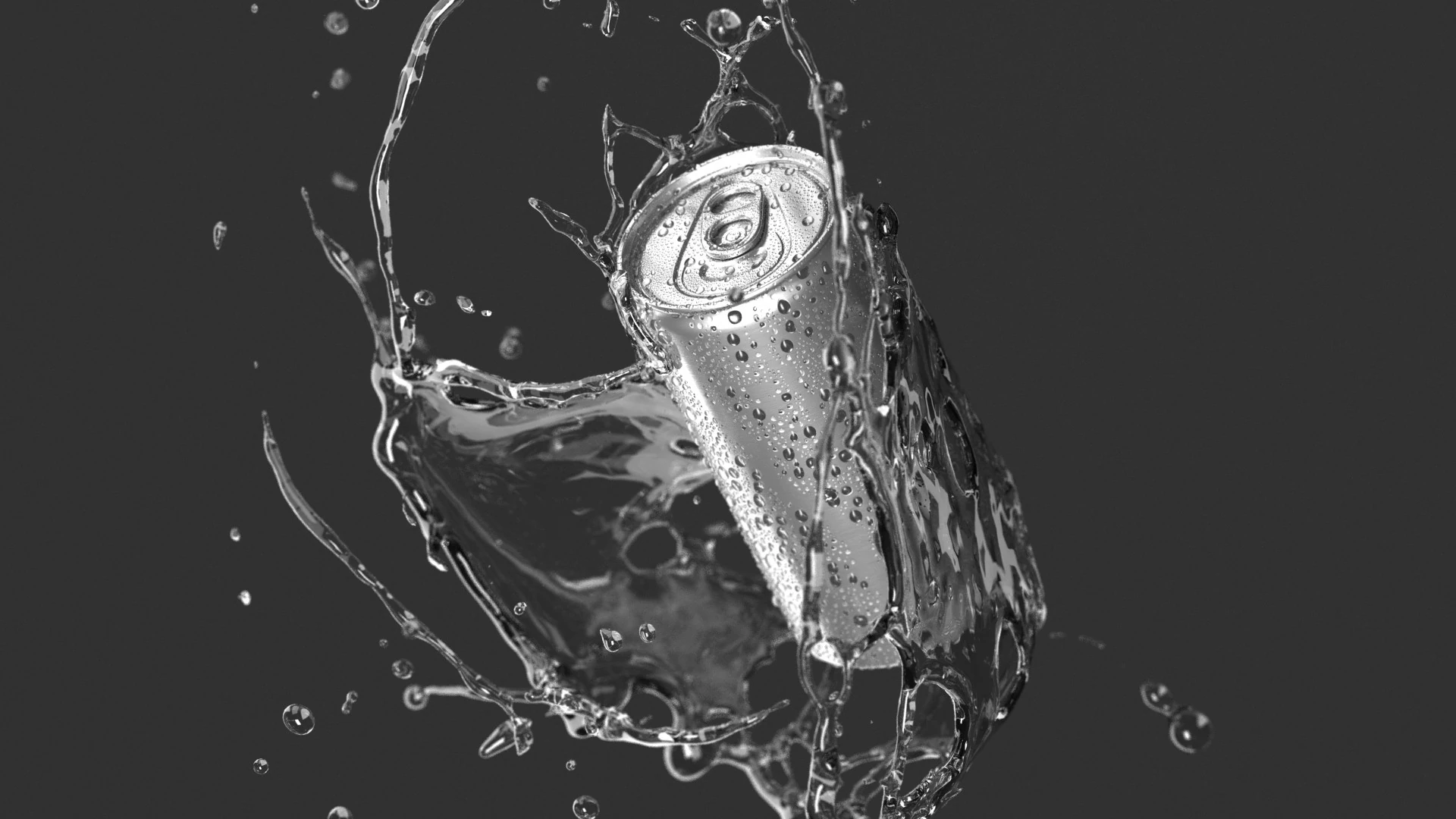 Silver 250ml Slim Can With Droplets - aluminum soda in splash of liquid 3D Model .c4d .max .obj .3ds .fbx .stl .blend 