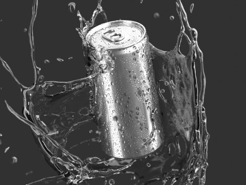 Silver 250ml Slim Can With Droplets - aluminum soda in splash of liquid 3D Model