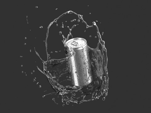 Silver 250ml Slim Can With Droplets - aluminum soda in splash of liquid 3D Model