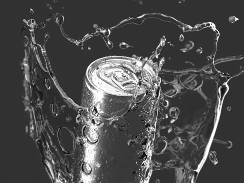 Silver 250ml Slim Can With Droplets - aluminum soda in splash of liquid 3D Model