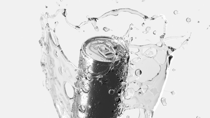 Silver Aluminum Can With Splash - 250ml soda drink with drops 3D Model .c4d .max .obj .3ds .fbx .stl .blend 