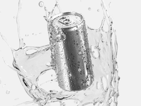 Silver Aluminum Can With Splash - 250ml soda drink with drops 3D Model