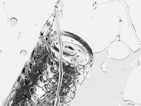 Silver Aluminum Can With Splash - 250ml soda drink with drops 3D Model