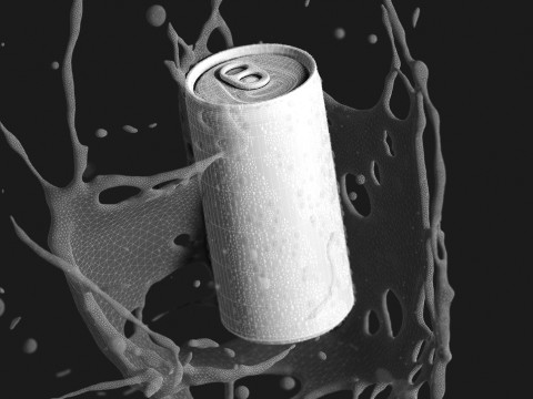 Silver Aluminum Can With Splash - 250ml soda drink with drops 3D Model