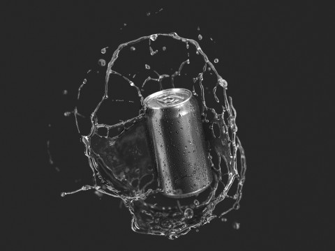 Black 330ml Can With Splash - soda drink with drops 3D Modell