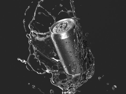 Black 330ml Can With Splash - soda drink with drops 3D Modell