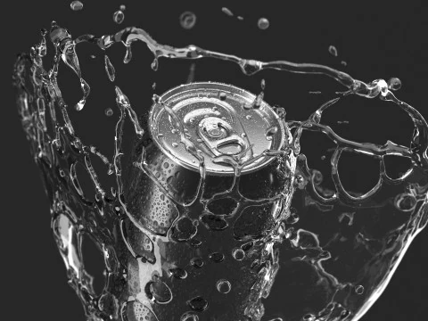 Black 330ml Can With Splash - soda drink with drops 3D Model