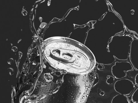 Black 330ml Can With Splash - soda drink with drops 3D Modell