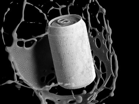 Black 330ml Can With Splash - soda drink with drops 3D Modell