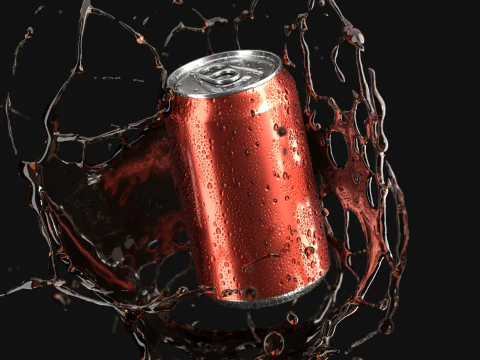Red 330ml Aluminum Can With Splash - aluminum soda in splash of liquid 3D Model