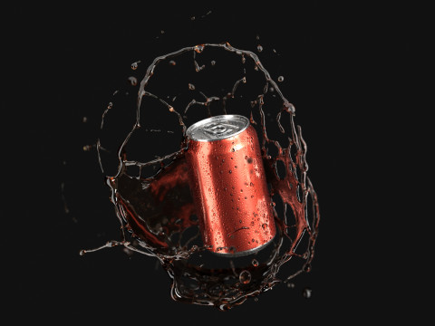 Red 330ml Aluminum Can With Splash - aluminum soda in splash of liquid 3D 모델