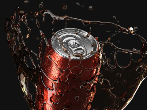 Red 330ml Aluminum Can With Splash - aluminum soda in splash of liquid 3D Model