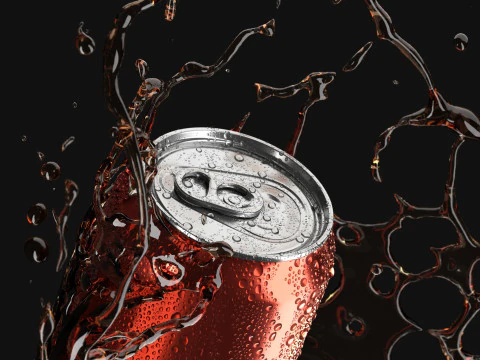 Red 330ml Aluminum Can With Splash - aluminum soda in splash of liquid 3D Model
