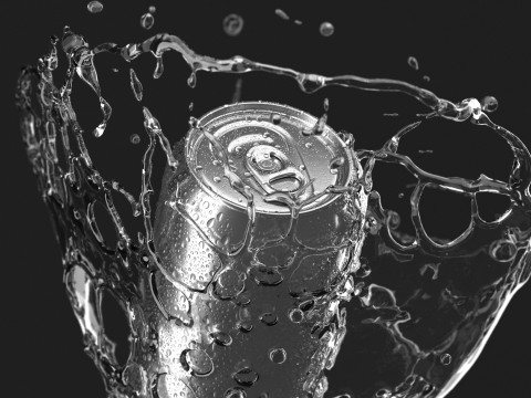 Silver 330ml Can With Droplets - soda drink with lemonade drops Modelo 3D
