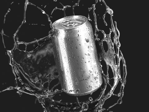 Zilveren blikje van 330 ml met druppels - frisdrank met limonadedruppels 3D Model