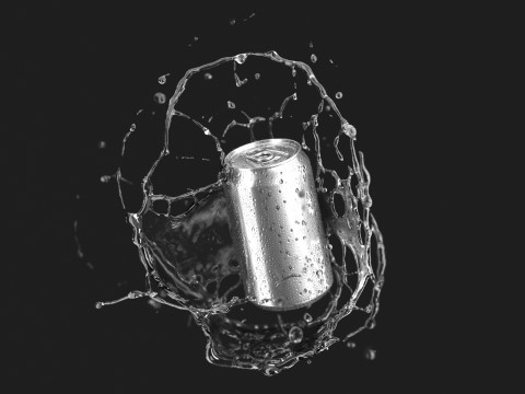 Silver 330ml Can With Droplets - soda drink with lemonade drops Modello 3D