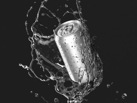 Zilveren blikje van 330 ml met druppels - frisdrank met limonadedruppels 3D Model