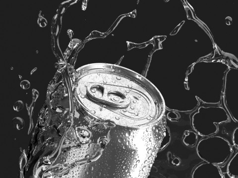 Silver 330ml Can With Droplets - soda drink with lemonade drops Modello 3D