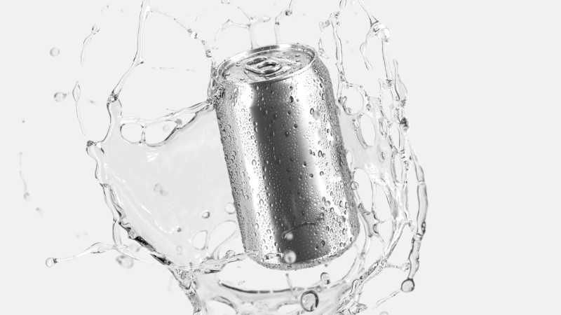 Silver Aluminum Can With Splash - 330ml soda falling in water drops 3D Model .c4d .max .obj .3ds .fbx .stl .blend 