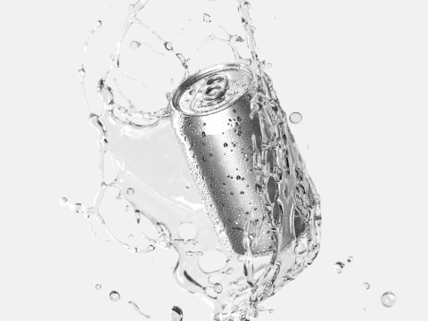 Silver Aluminum Can With Splash - 330ml soda falling in water drops 3D Model