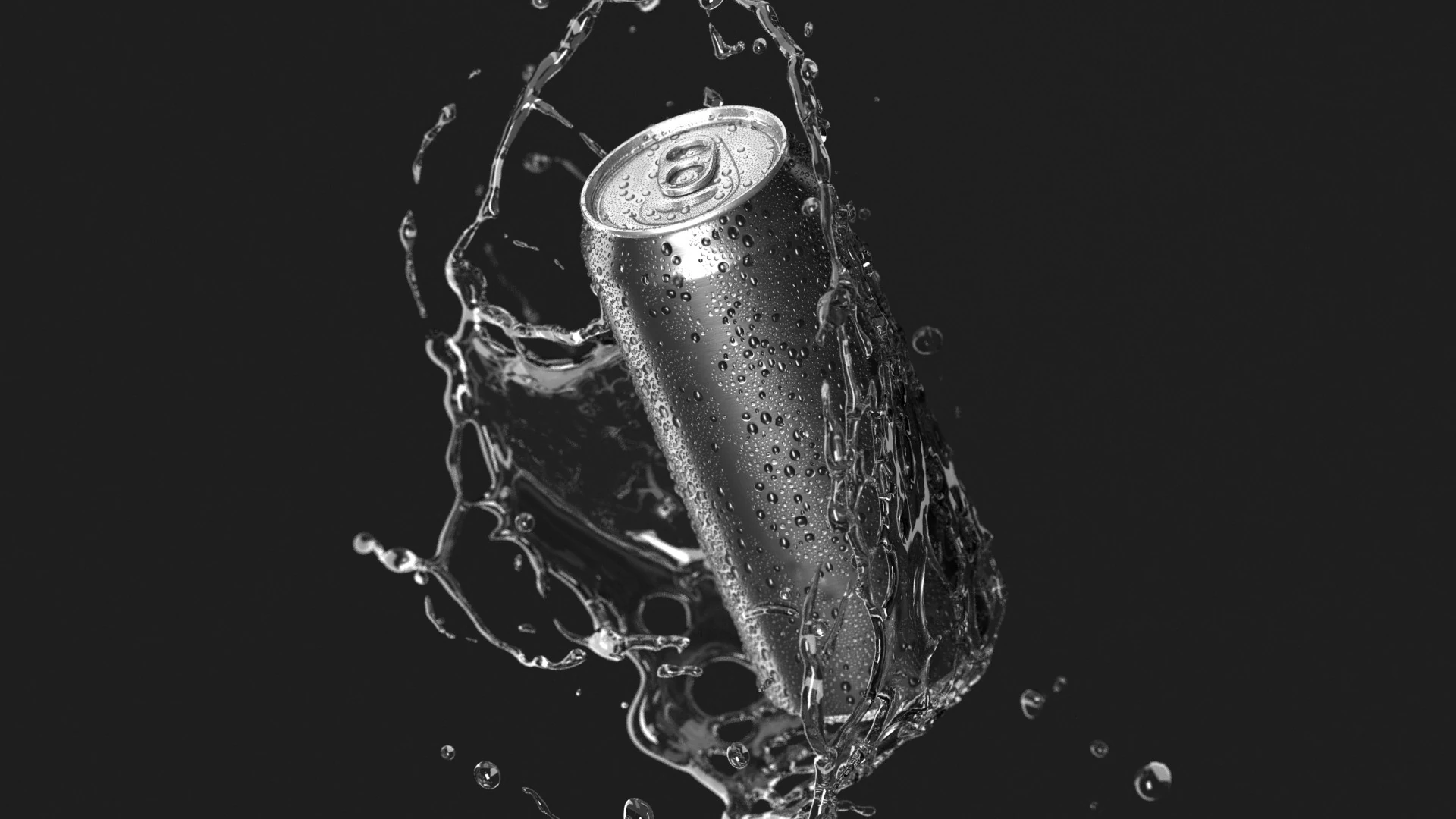 Lata Preta 550ml Com Splash - refrigerante de alum&iacute;nio em respingo de l&iacute;quido Modelo 3D .c4d .max .obj .3ds .fbx .stl .blend 