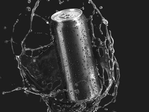 Lata Preta 550ml Com Splash - refrigerante de alum&iacute;nio em respingo de l&iacute;quido Modelo 3D