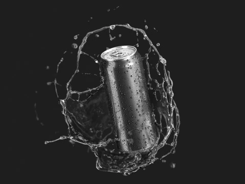 Lata Preta 550ml Com Splash - refrigerante de alum&iacute;nio em respingo de l&iacute;quido Modelo 3D