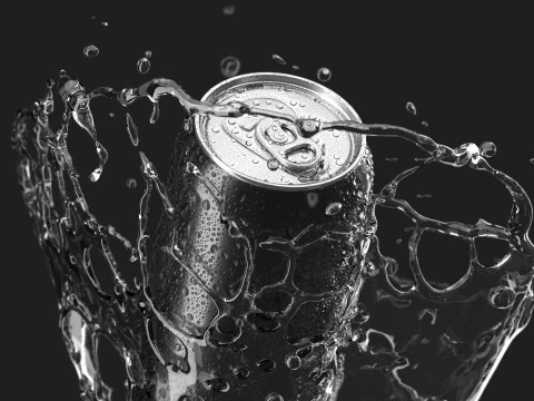 Lata Preta 550ml Com Splash - refrigerante de alum&iacute;nio em respingo de l&iacute;quido Modelo 3D