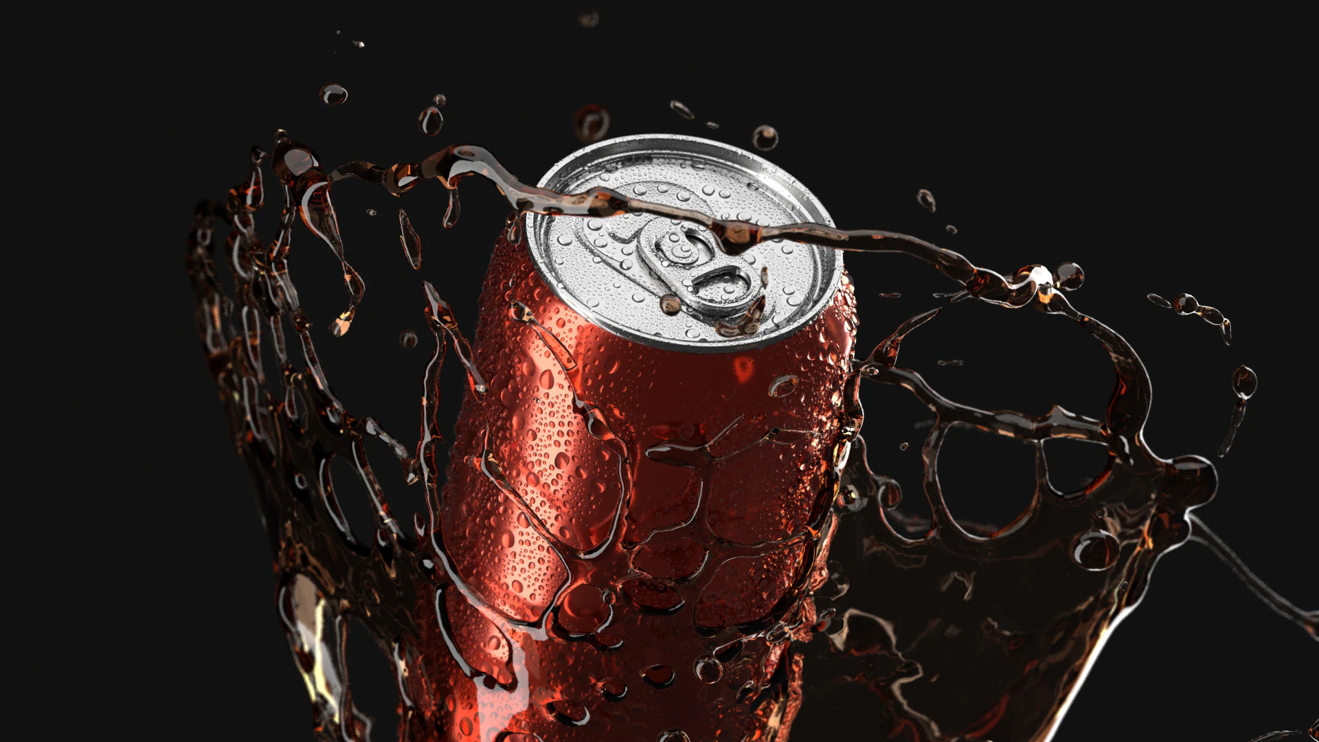 Red 550ml Aluminum Can With Splash - soda drink drops 3D Model .c4d .max .obj .3ds .fbx .stl .blend 