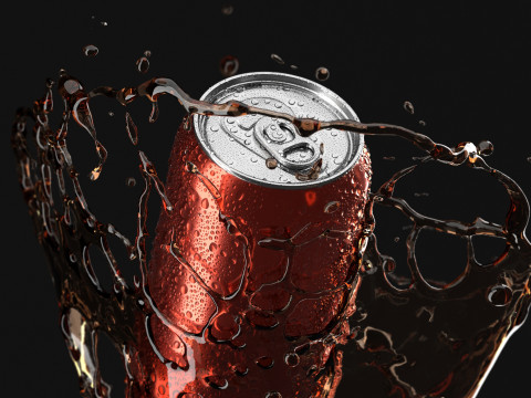 Red 550ml Aluminum Can With Splash - soda drink drops 3D Modell