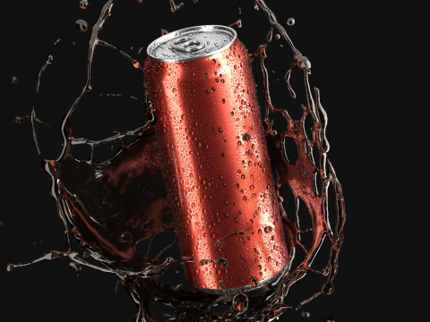 Red 550ml Aluminum Can With Splash - soda drink drops 3D Model