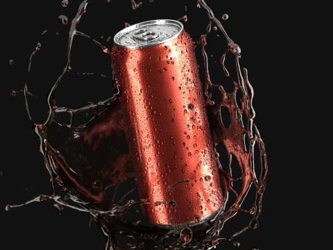 Red 550ml Aluminum Can With Splash - soda drink drops 3D Model