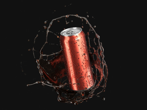 Red 550ml Aluminum Can With Splash - soda drink drops 3D Model