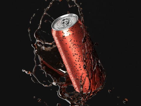 Red 550ml Aluminum Can With Splash - soda drink drops 3D Model