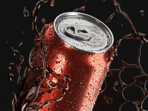Red 550ml Aluminum Can With Splash - soda drink drops 3D Model