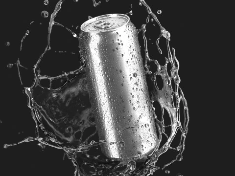 Lata Prata 550ml Com Gotas - refrigerante caindo em gotas de &aacute;gua Modelo 3D