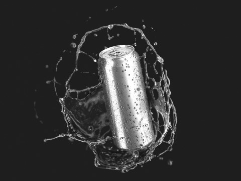 Silver 550ml Can With Droplets - soda falling in water drops Modelo 3D