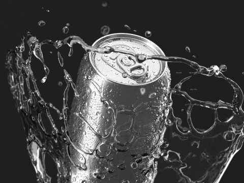 Silver 550ml Can With Droplets - soda falling in water drops Modelo 3D