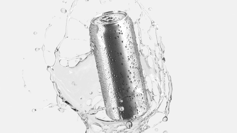 Silver Aluminum Can With Splash - 550ml soda drink with lemonade drops 3D Model .c4d .max .obj .3ds .fbx .stl .blend