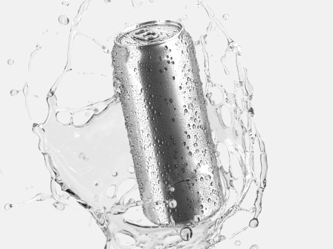 Silver Aluminum Can With Splash - 550ml soda drink with lemonade drops 3D Modell