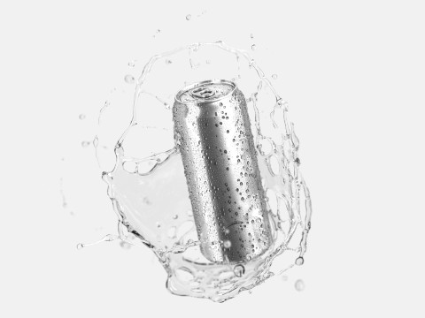 Silver Aluminum Can With Splash - 550ml soda drink with lemonade drops 3D Model