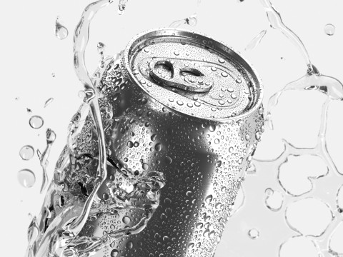 Silver Aluminum Can With Splash - 550ml soda drink with lemonade drops 3D Model