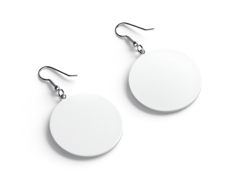 White Round Earring Pair - circle plastic ear jewel 3D 模型