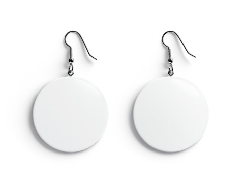 White Round Earring Pair - circle plastic ear jewel 3D Model