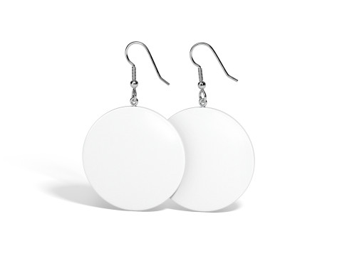 White Round Earring Pair - circle plastic ear jewel 3D Model
